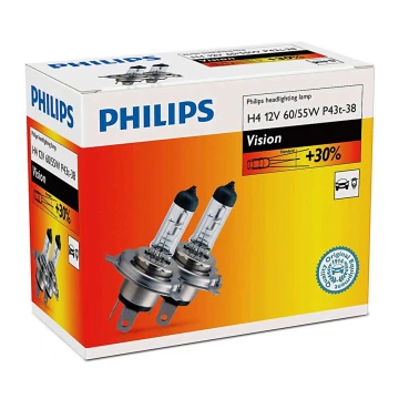 2er SET - Autoglühbirne Philips VISION 12342PRC2 H4 P43t-38/60W/55W/12V