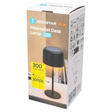 Aigostar - Dimm- und aufladbare LED-Solar-Tischleuchte LED/3W/5V 2200mAh schwarz IP54