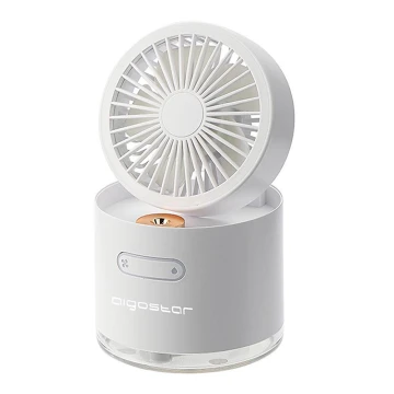 Aigostar - Drahtloser Mini-Tischventilator mit Luftbefeuchter 10W/5V weiß