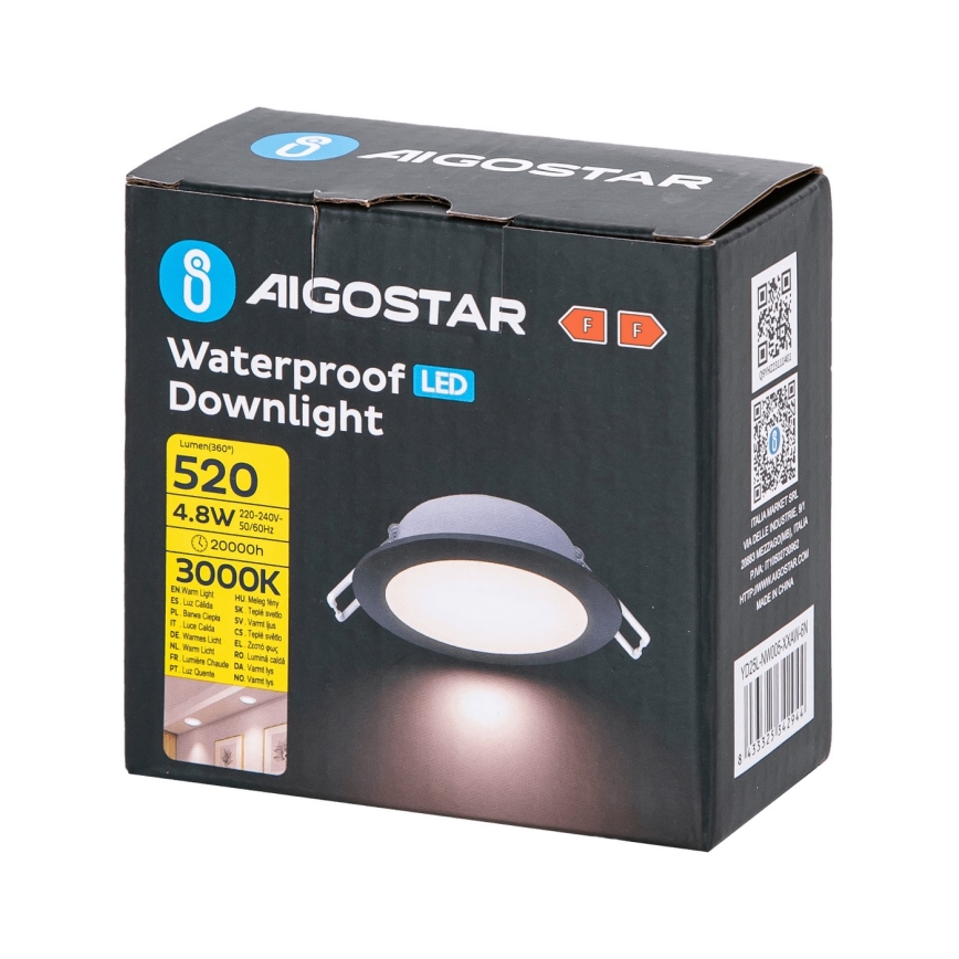 Aigostar - LED-Einbauleuchte für Badezimmer LED/4,8W/230V 3000K schwarz IP65