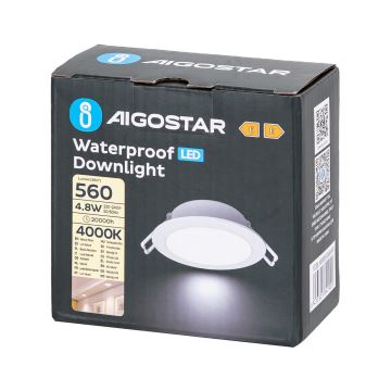 Aigostar - LED-Einbauleuchte für Badezimmer LED/4,8W/230V 4000K weiß IP65