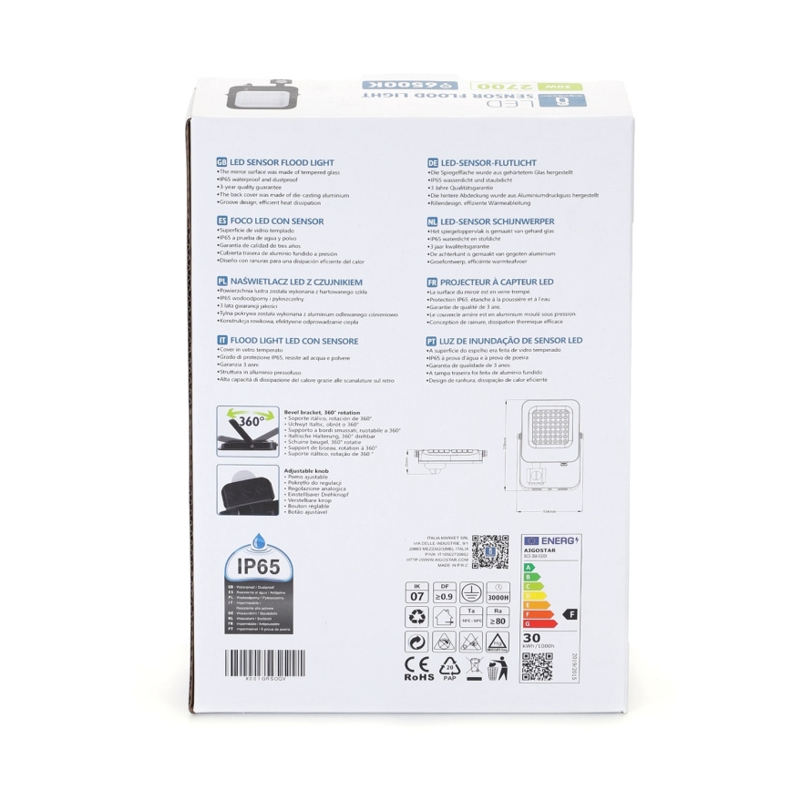 Aigostar - LED-Flutlicht mit Sensor LED/30W/230V 6500K IP65