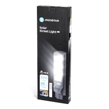 Aigostar - LED-Solar-Straßenlaterne mit Sensor LED/200W/3,2V IP65 6500K + Fernbedienung