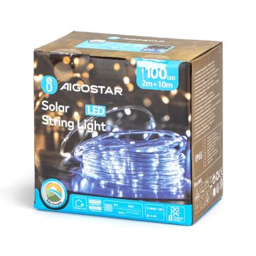 Aigostar - LED-Solar-Weihnachtskette 100xLED/8 Funktionen 12m IP65 kaltweiß