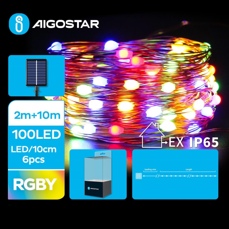 Aigostar - LED-Solar-Weihnachtslichterkette 100xLED/8 Funktionen 12m IP65 mehrfarbig