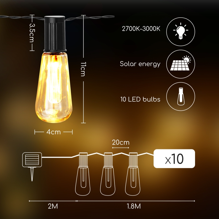 Aigostar - LED Solarkette 10xLED/3,8m IP44 warmweiß