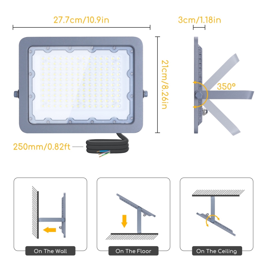 Aigostar - LED-Strahler LED/100W/230V grau 4000K IP65