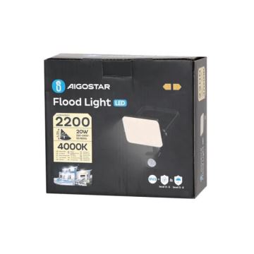 Aigostar - LED-Strahler mit Sensor LED/20W/230V 4000K IP65 schwarz