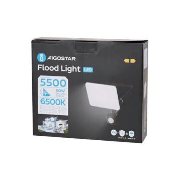 Aigostar - LED-Strahler mit Sensor LED/50W/230V 6500K IP65 schwarz