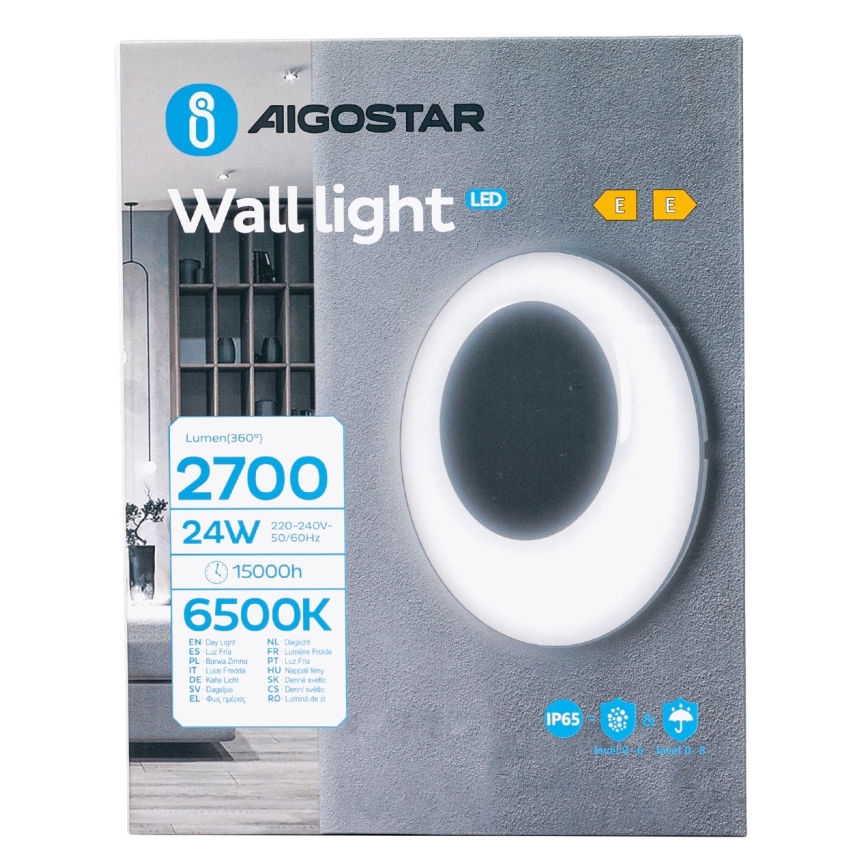 Aigostar - LED-Wandleuchte für Außenbereiche LED/24W/230V 6500K IP65 schwarz