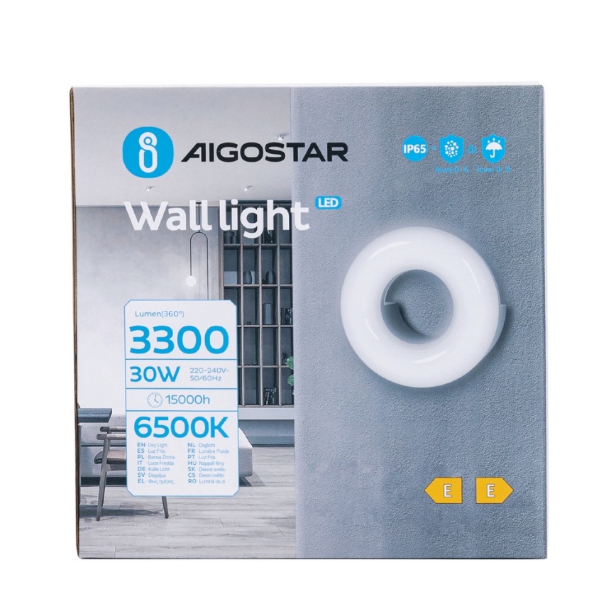 Aigostar - LED-Wandleuchte für Außenbereiche LED/30W/230V 6500K IP65 schwarz