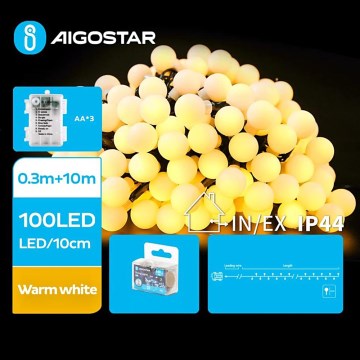 Aigostar - LED-Weihnachtslichterkette für den Außenbereich 100xLED/3xAA/8 Funktionen 10,3 m IP44 warmweiβ