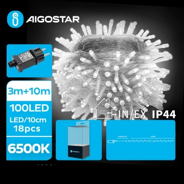 Aigostar - LED-Weihnachtslichterkette für den Außenbereich 100xLED/8 Funktionen 13m IP44 kaltweiß