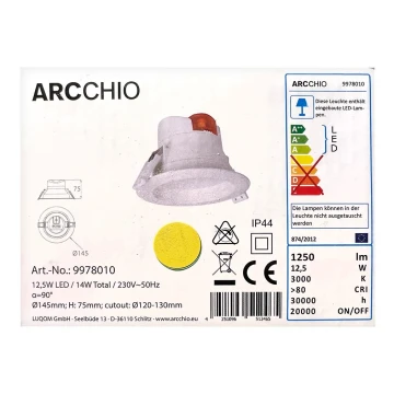 Arcchio - LED-Einbauleuchte für Badezimmer ARIAN LED/12,5W/230V IP44