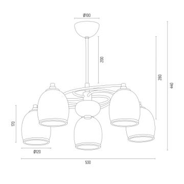 Argon 2115 - Kronleuchter an einer Stange AVILA PLUS 5xE27/15W/230V schwarz/gold/weiß