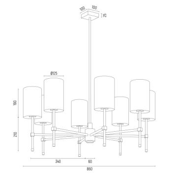 Argon 5052 - Kronleuchter an einer Stange ABRUZZO 8xE14/7W/230V messing/schwarz