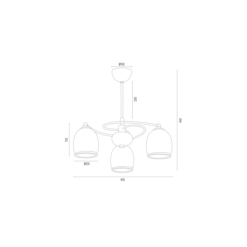 Argon 6144 - Kronleuchter an einer Stange AVILA PLUS 3xE27/15W/230V schwarz/gold/weiß