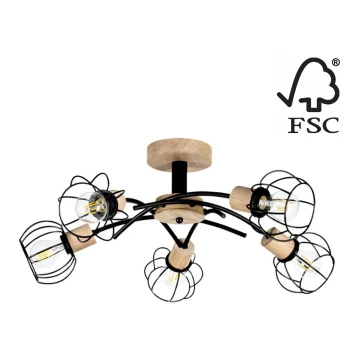 Aufbauleuchte VIVIANE 5xE27/60W/230V Eiche – FSC-zertifiziert