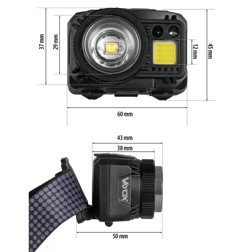 Dimm- und aufladbare LED-Stirnlampe mit Sensor und rotem Licht LED/6W/5V/3xAAA IP44 500 lm 11,5 h 1200 mAh