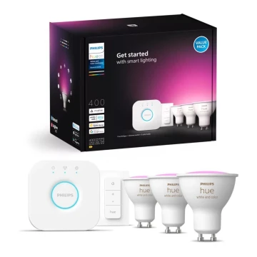 Basis-Set Philips Hue WHITE AND COLOR AMBIANCE 3xGU10/4,2W/230V 2000-6500K + Verbindungsgerät