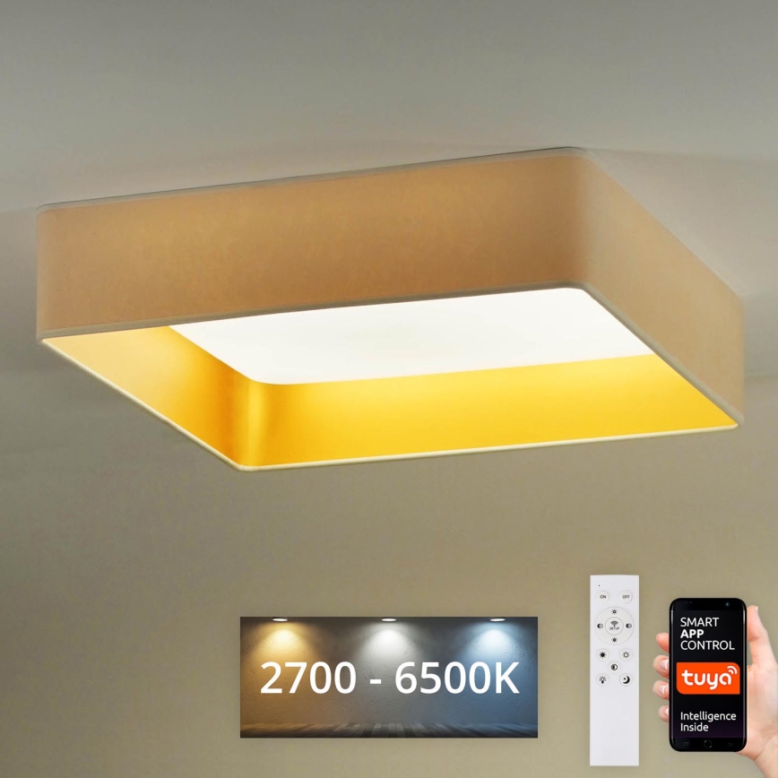 Brilagi - Dimmbare LED-Deckenleuchte VELVET SQUARE SMART LED/36W/230V 2700-6500K Wi-Fi Tuya + Fernbedienung cremefarben