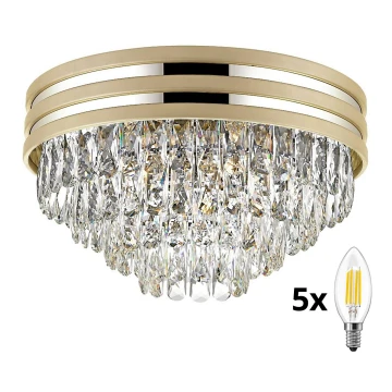 Brilagi - LED Kristall-Deckenleuchte VELURE 5xE14/40W/230V golden