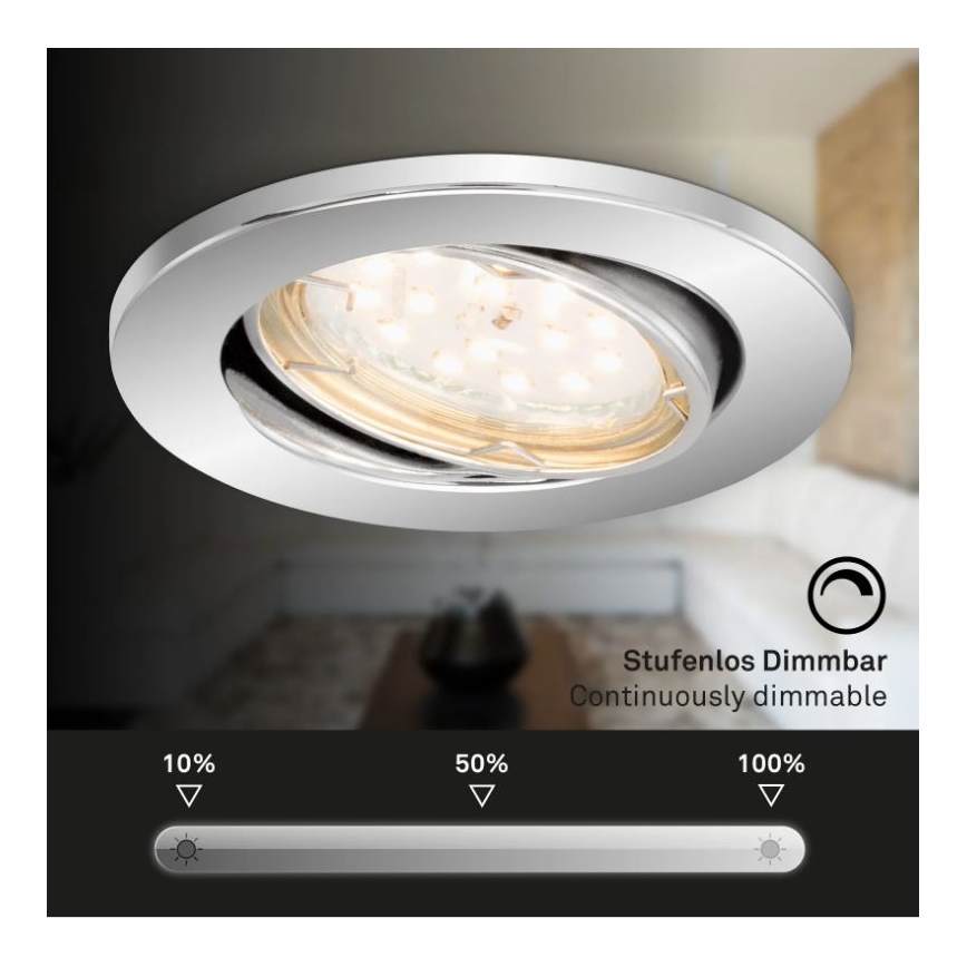 Briloner 7219-038 - SET 3x Dimmbare LED-Badezimmer-Einbauleuchte 1xGU10/5W/230V IP23