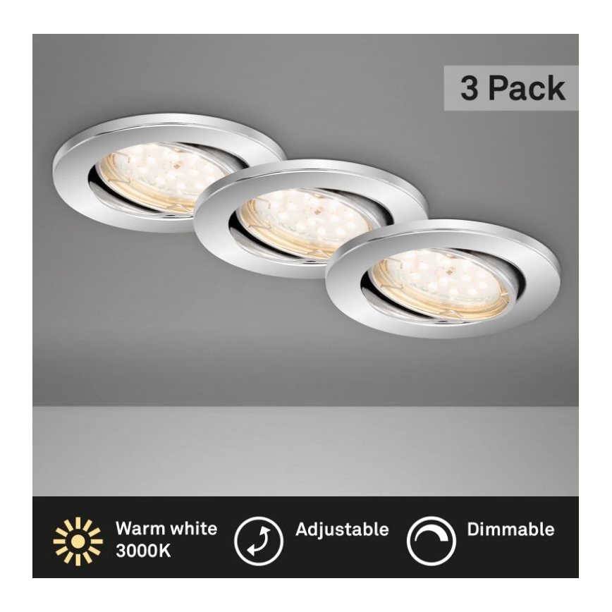 Briloner 7219-038 - SET 3x Dimmbare LED-Badezimmer-Einbauleuchte 1xGU10/5W/230V IP23