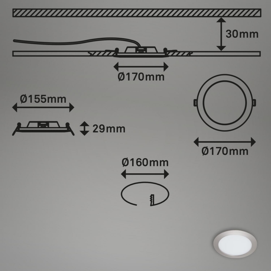 Briloner 7286-012 - LED-Einbauleuchte für Badezimmer LED/12W/230V IP44