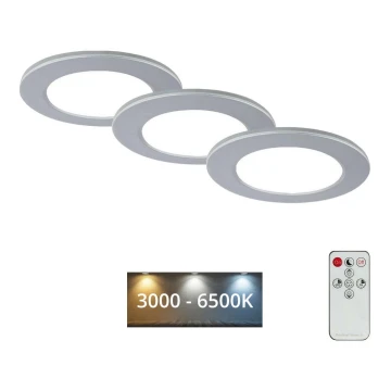 Briloner - SET 3x Dimmbare LED-Badezimmer-Einbauleuchte LED/4,8W/230V 3000-6500K IP44 + Fernbedienung