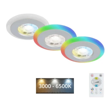 Briloner - SET 3x LED RGBW Dimmbare, abgehängte Badezimmer-Deckenleuchte LED/5W/230V 3000-6500K IP44 + Fernbedienung