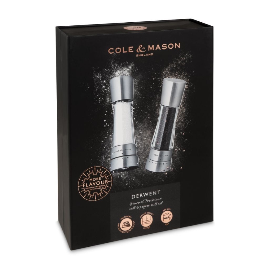 Cole&Mason - Salz- und Pfeffermühlenset DERWENT 2 Stück 19 cm Chrom glänzend