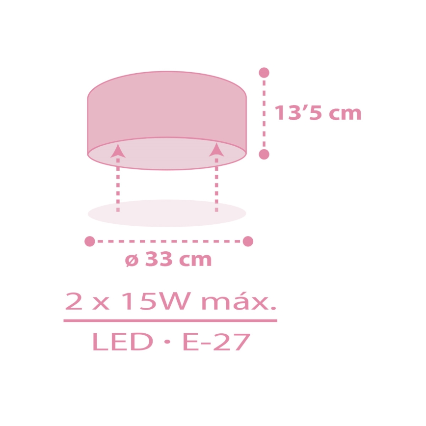 Dalber 42006S - Kinder-Deckenleuchte COLOR LIGHT 2xE27/15W/230V rosa