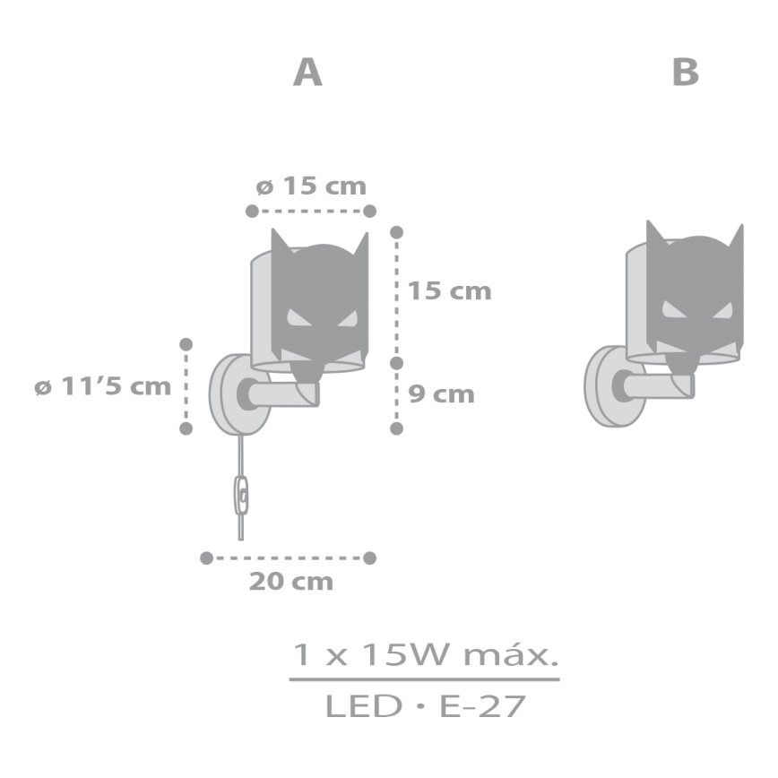 Dalber 61809 - Kinder-Wandleuchte DARK HERO 1xE27/15W/230V