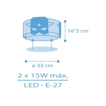 Dalber 61816 - Kinder-Deckenleuchte BLAU HERO 2xE27/15W/230V