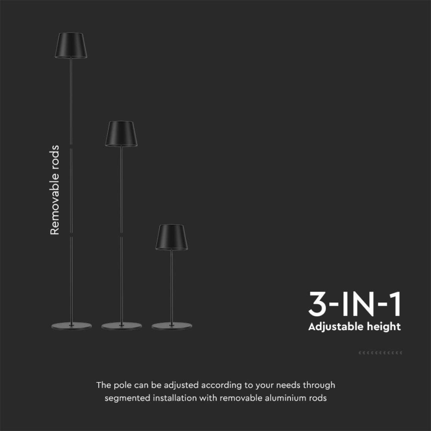 Dimm- und aufladbare LED-Stehleuchte 3in1 LED/4W/5V 4400 mAh 3000K IP54 schwarz