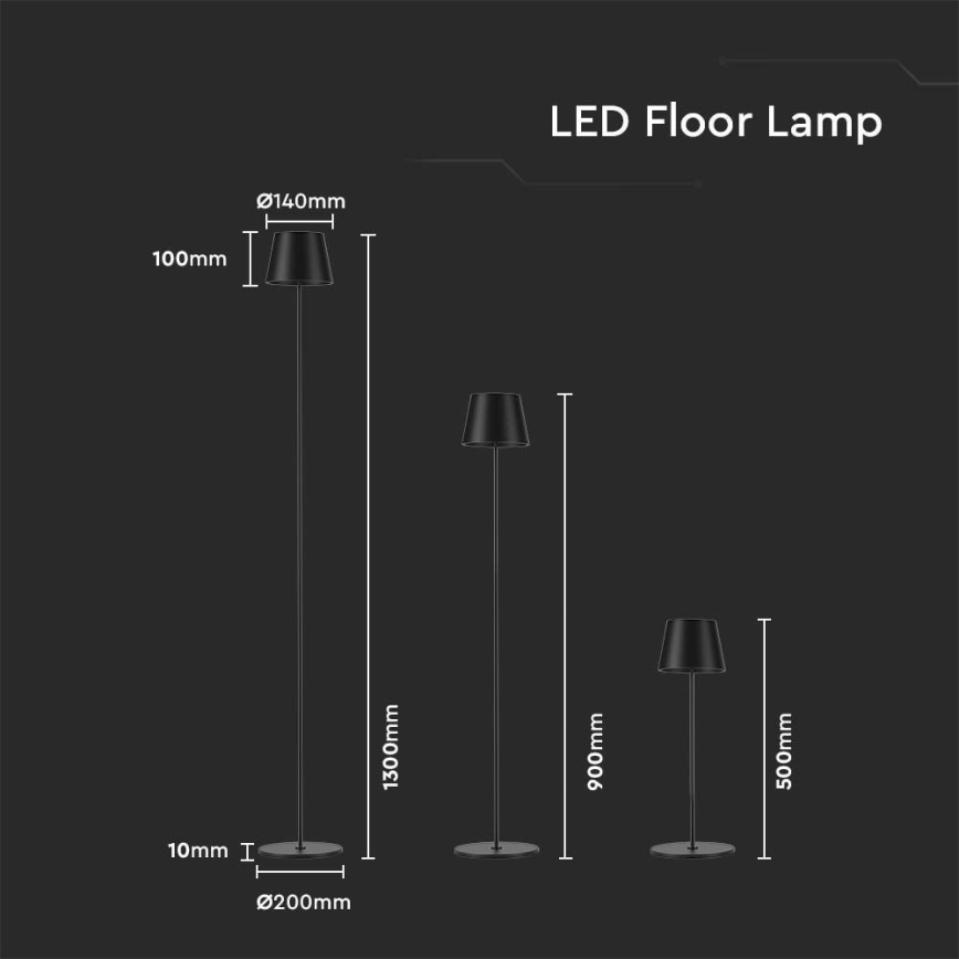 Dimm- und aufladbare LED-Stehleuchte 3in1 LED/4W/5V 4400 mAh 3000K IP54 schwarz