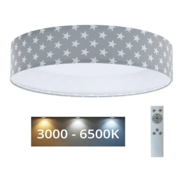 Dimmbare LED-Deckenleuchte SMART GALAXY KIDS LED/24W/230V 3000-6500K Sterne grau/weiß + Fernbedienung