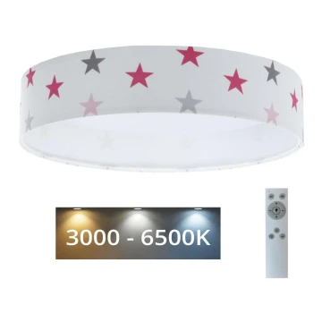 Dimmbare LED-Deckenleuchte SMART GALAXY KIDS LED/24W/230V 3000-6500K Sterne weiß/pink/grau + Fernbedienung