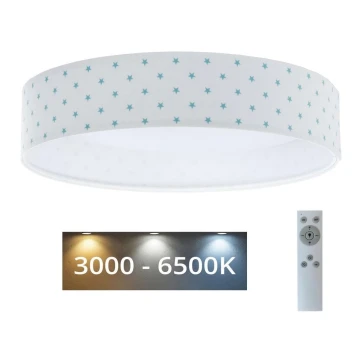 Dimmbare LED-Deckenleuchte SMART GALAXY KIDS LED/24W/230V 3000-6500K Sterne weiß/türkis + Fernbedienung