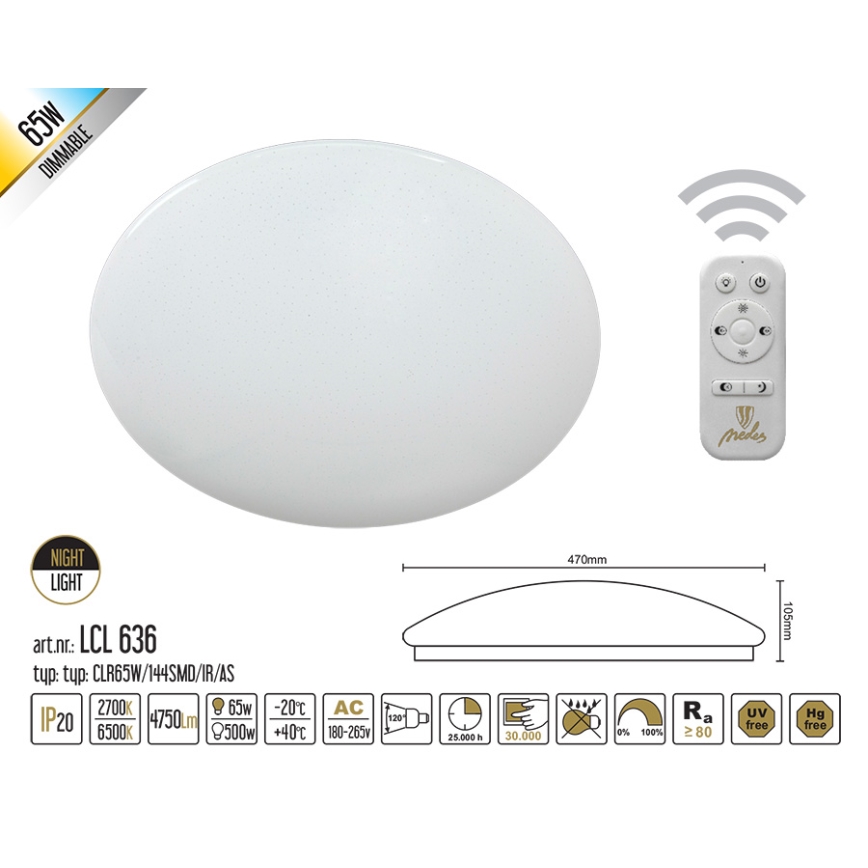 Nedes LCL 636 - LED dimmbare Deckenleuchte LED/65W/230V