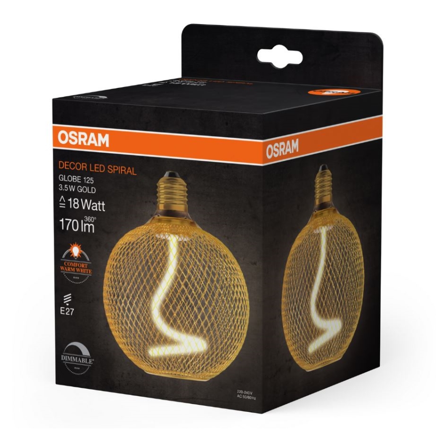 Dimmbare LED-Glühlampe DECOR FILAMENT G125 E27/3,5W/230V 1800K golden - Osram