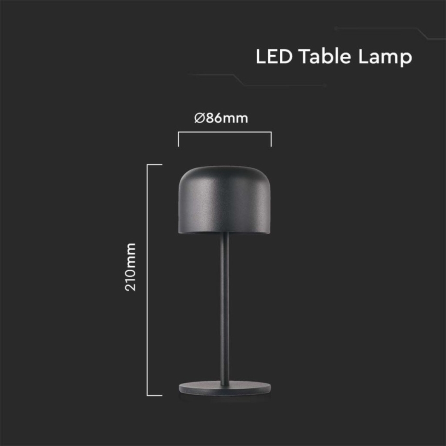 Dimmbare aufladbare LED-Tischleuchte mit Touch-Funktion LED/1,5W/5V 2700-5700K IP54 2200 mAh schwarz