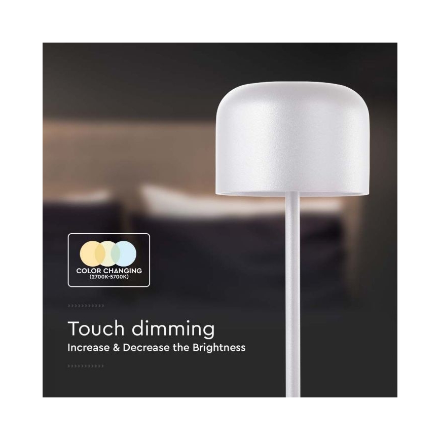 Dimmbare aufladbare LED-Tischleuchte mit Touch-Funktion LED/1,5W/5V 2700-5700K IP54 2200 mAh weiß