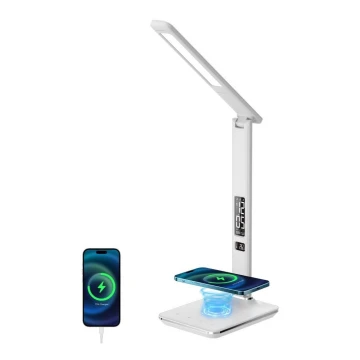 Dimmbare LED-Tischleuchte mit kabelloser QI- und USB-Ladung KINGFISHER LED/8,5W/230V weiß