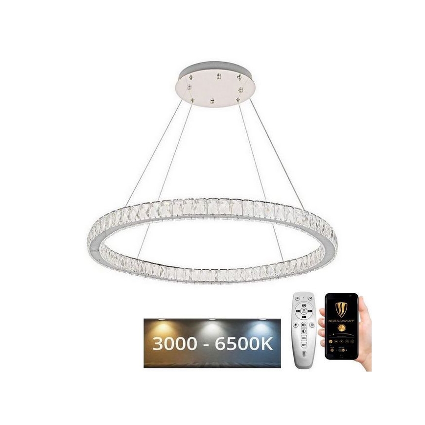Dimmbarer LED-Kristall-Kronleuchter an Schnur LED/100W/230V 3000-6500K silbern + Fernbedienung
