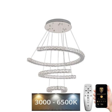 Dimmbarer LED-Kristall-Kronleuchter an Schnur LED/100W/230V 3000-6500K silbern + Fernbedienung