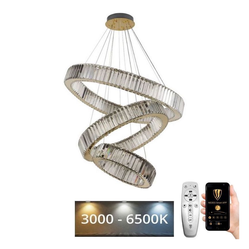 Dimmbarer LED-Kristall-Kronleuchter an Schnur LED/115W/230V 3000-6500K Chrom/golden + Fernbedienung