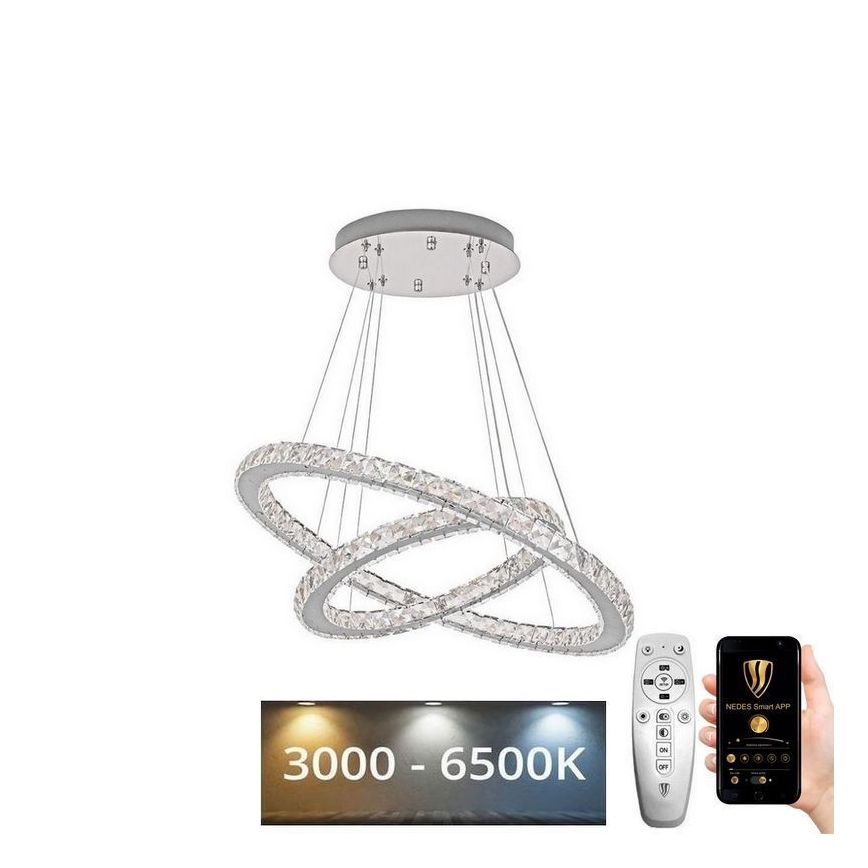 Dimmbarer LED-Kristall-Kronleuchter an Schnur LED/115W/230V 3000-6500K silbern + Fernbedienung