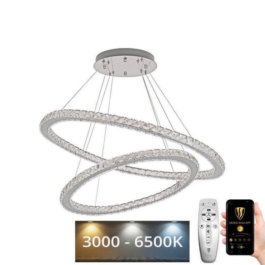 Dimmbarer LED-Kristall-Kronleuchter an Schnur LED/160W/230V 3000-6500K silbern + Fernbedienung